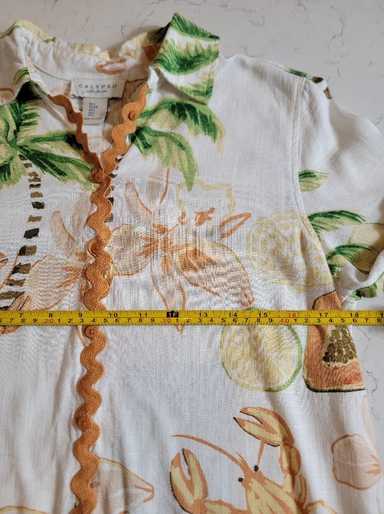 Calypso St Barts Linen Tropical Lobster Papaya Top Small boxy Relaxed - Picture 4 of 10